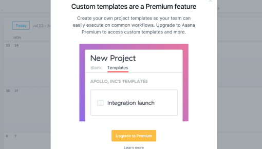 asana upsell modal