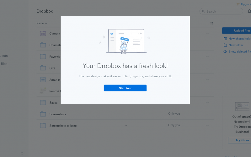 dropbox design change modal