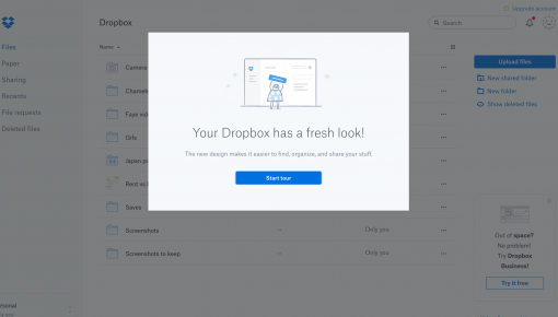dropbox design change modal