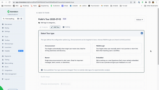 A Chameleon tooltip inviting users to book a call to share feedback on a new feature, with an embedded scheduling CTA.