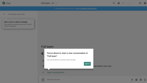 Google Chat Onboarding Tooltip