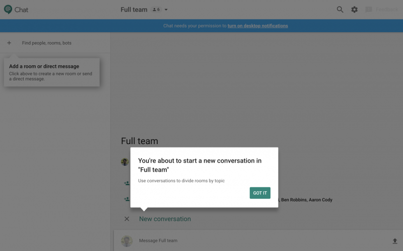 Google Chat Onboarding Tooltip