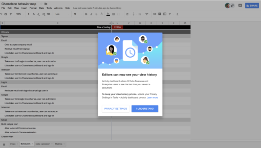 google sheets feature announcement modal