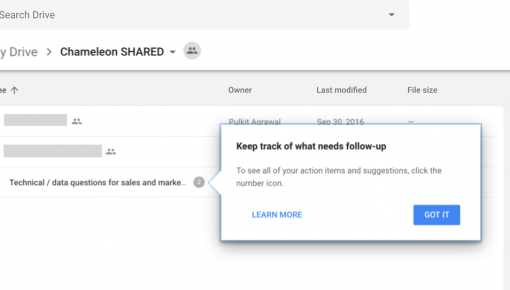 google drive tooltip with button