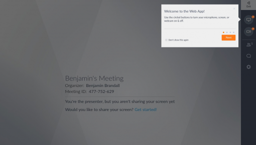 GoToMeeting user onboarding tooltip tour