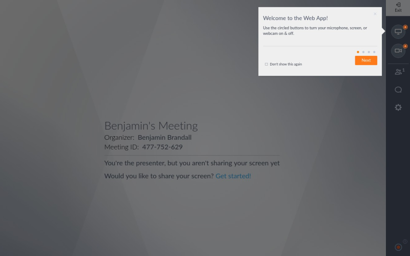 GoToMeeting user onboarding tooltip tour