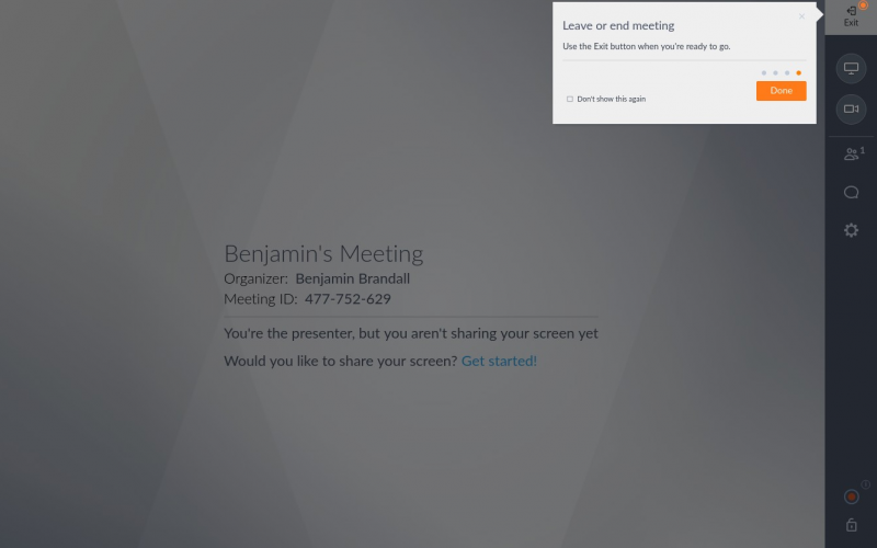 GoToMeeting user onboarding tooltip tour