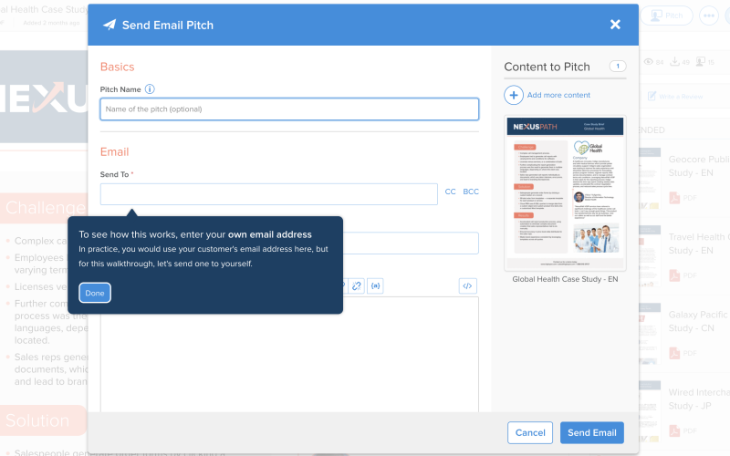 Highspot Feature Adoption Tour Tooltip with Button