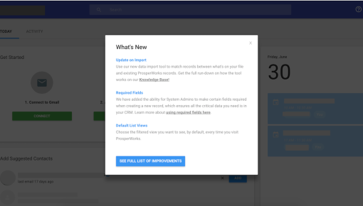 Prosperworks release notes modal