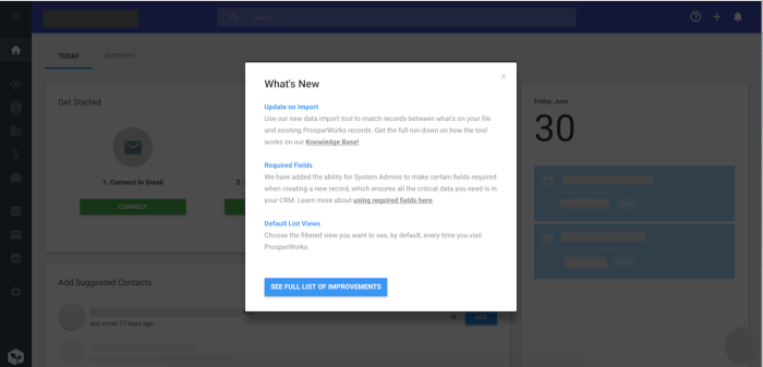 Prosperworks release notes modal