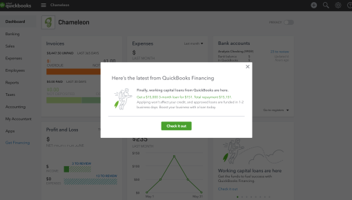 QuickBooks Feature Announcement Modal