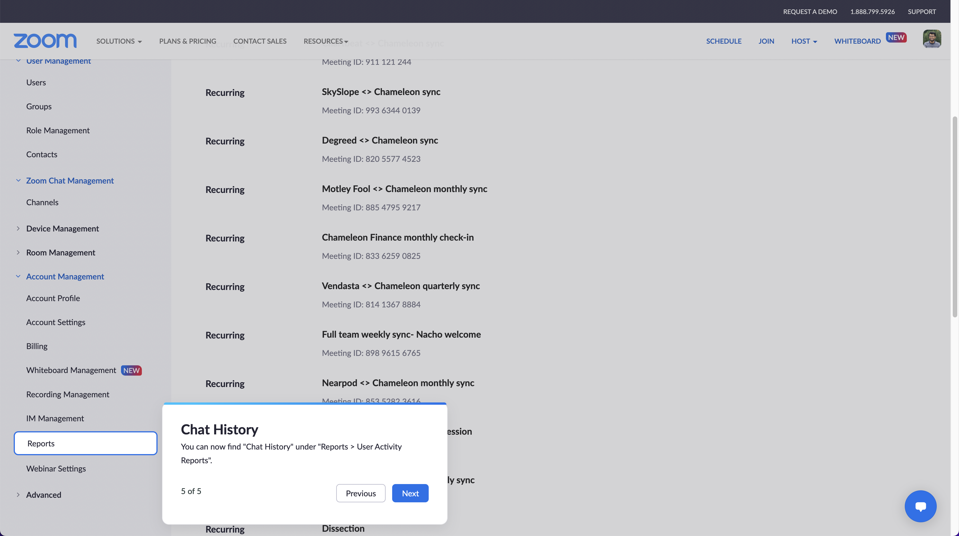 The final step of a Zoom admin product tour announcing a navigation change.