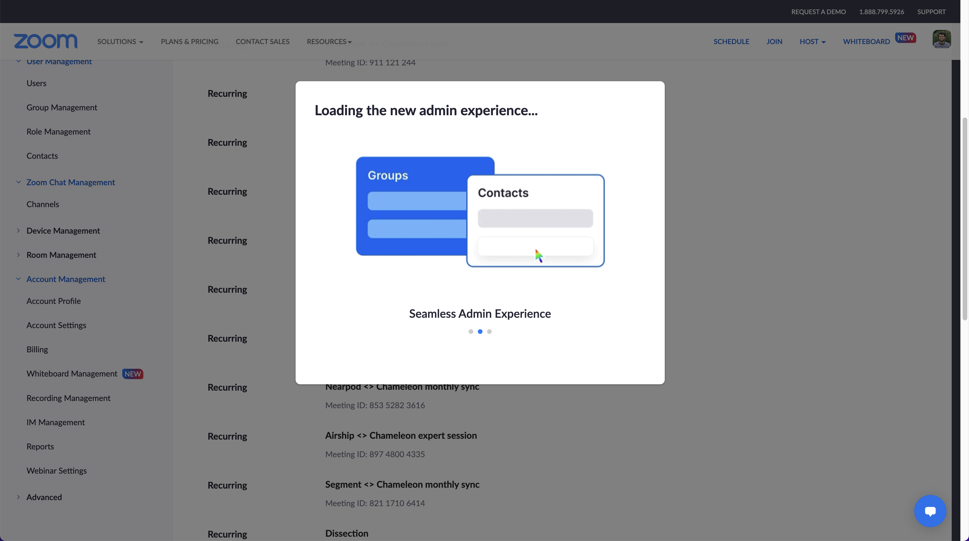 A step in a Zoom product tour announcing an admin redesign