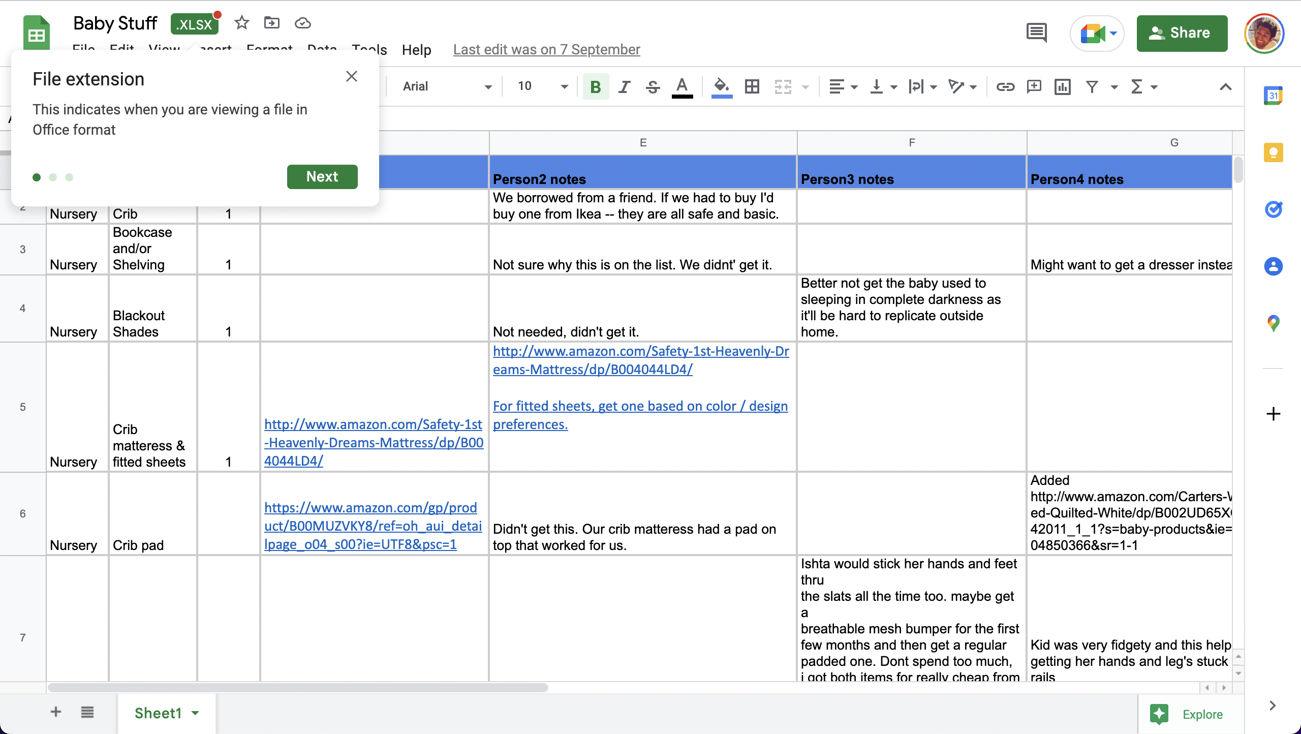 A step in a Google Sheets feature announcement tour introducing Office file format compatibility.