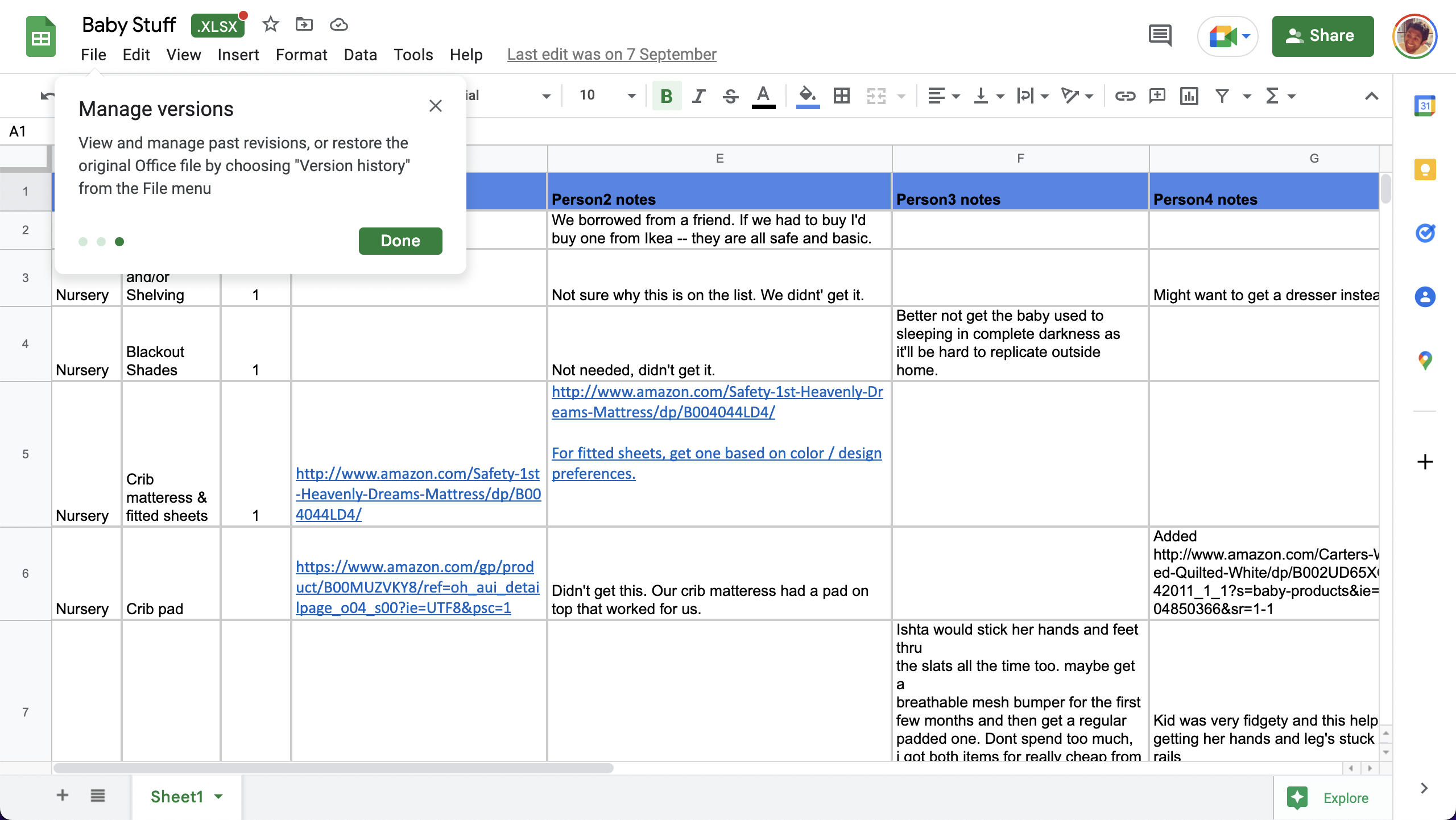 The final step of a Google Sheets feature announcement tour introducing version management for Office files.