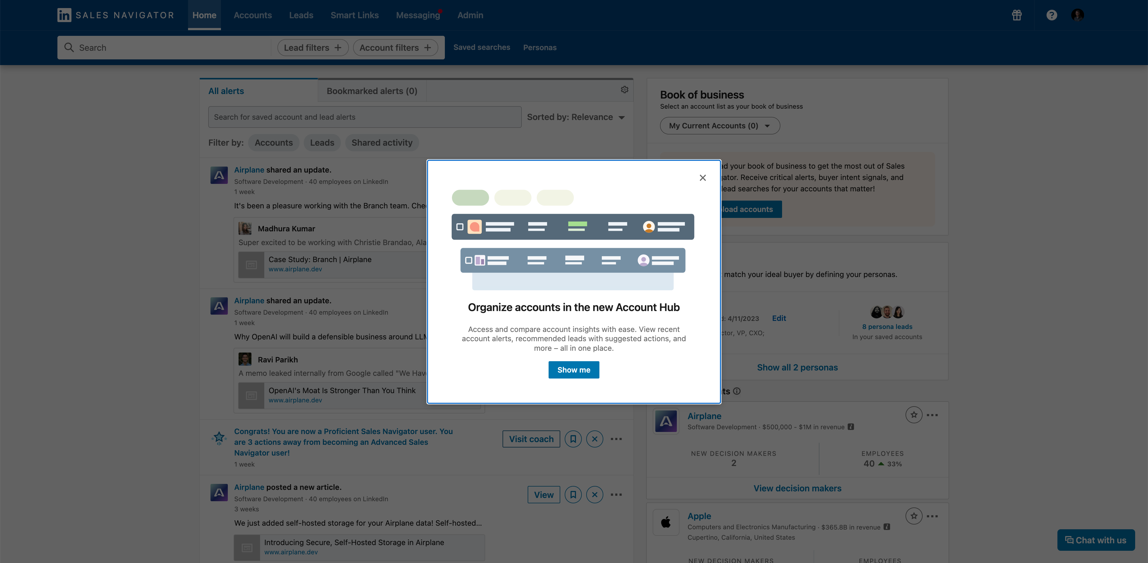 A LinkedIn Sales Navigator feature announcement modal introducing a new feature, with an illustration and a single CTA.