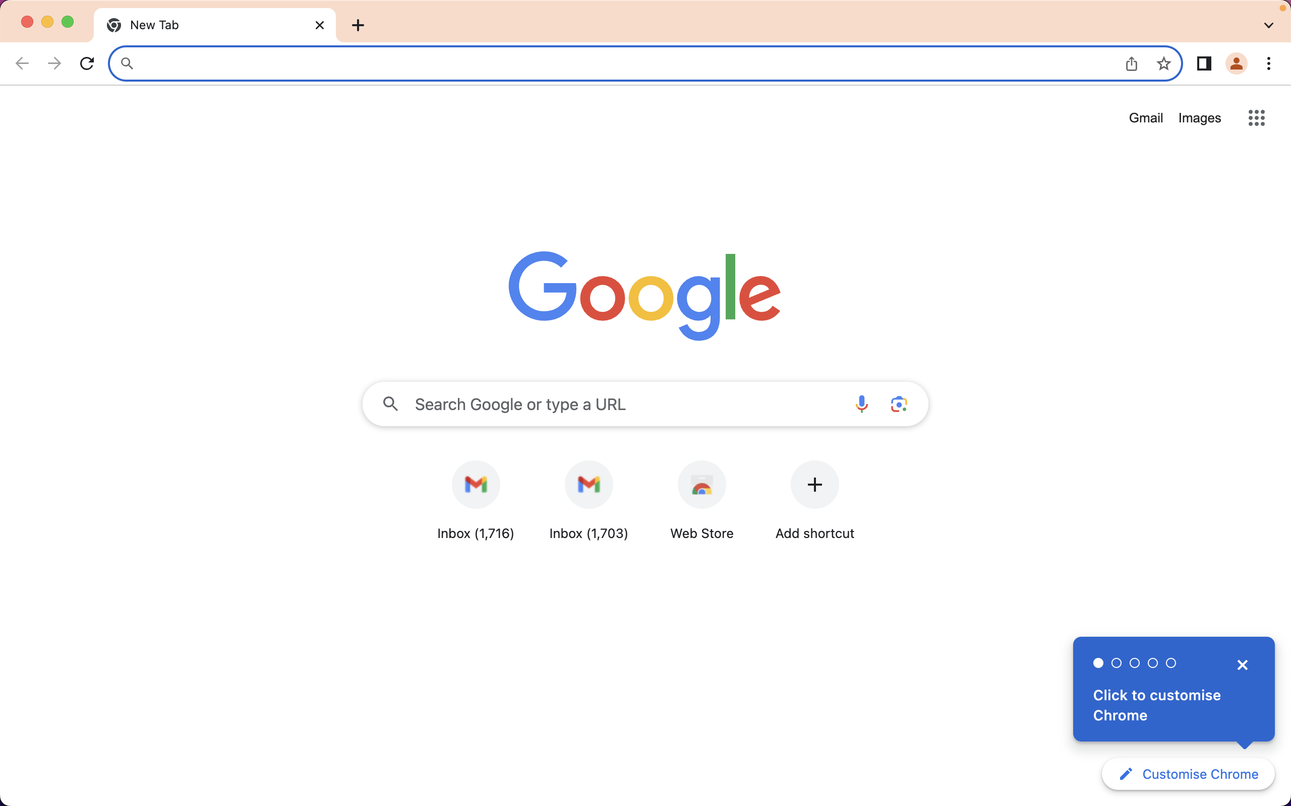 A step in Chrome's onboarding tour inviting users to customise the browser.