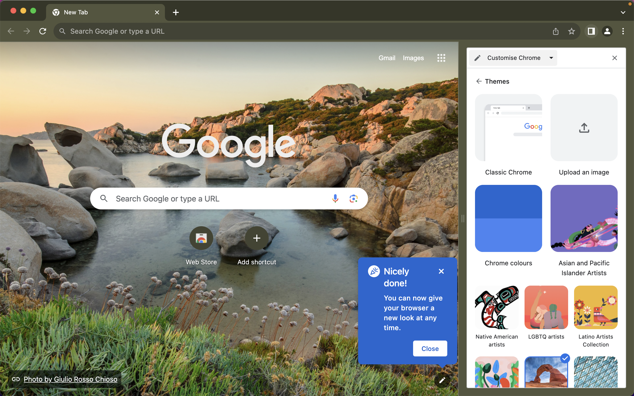 A Google Chrome new tab page with a 