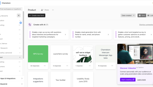 A Typeform in-app upsell for a companion product, with a video preview and CTA buttons
