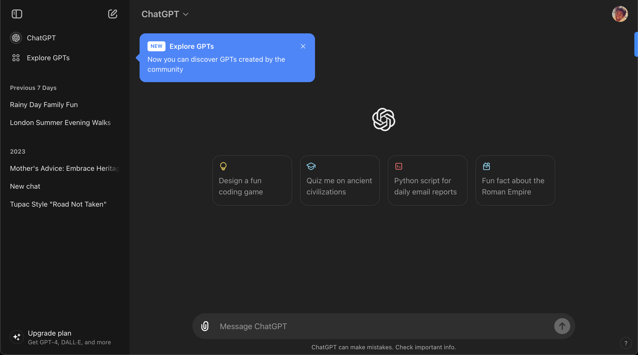 A feature announcement tooltip in the ChatGPT interface.