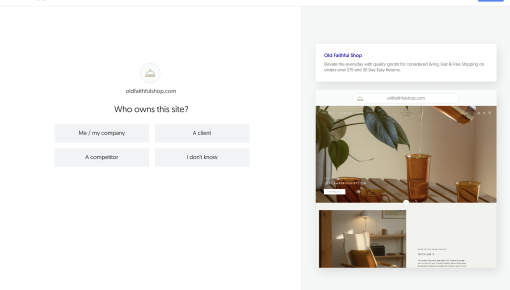 A personalization step in Ubersuggest's onboarding flow asking users to identify their relationship to the site being analyzed.