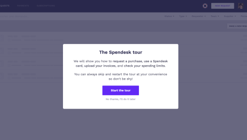 Spendesk user onboarding tour modal