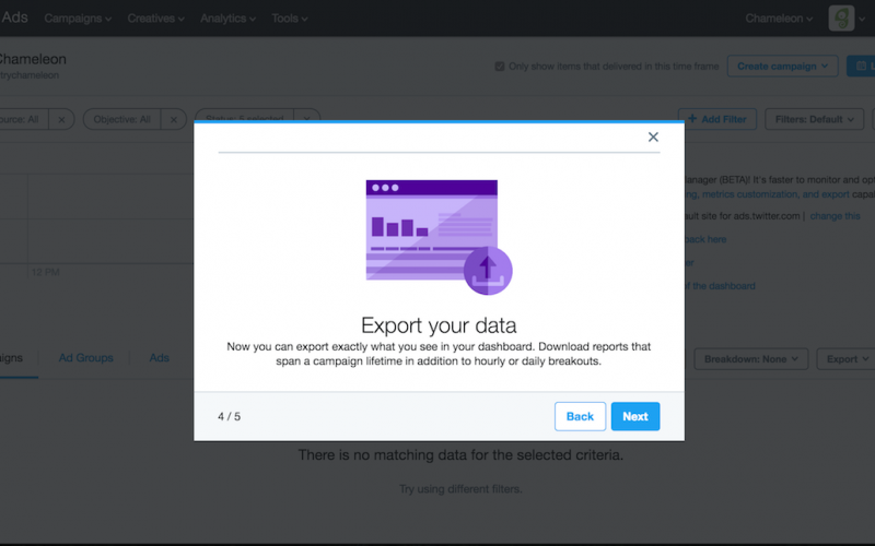 Twitter Ads modal product tour