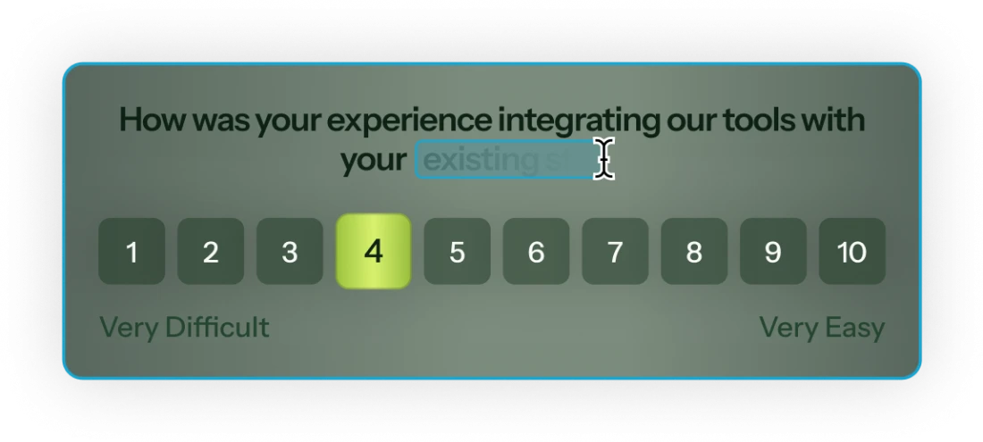 A Chameleon Microsurvey with a 1–10 rating scale and a question being generated by Prism, anchored by 