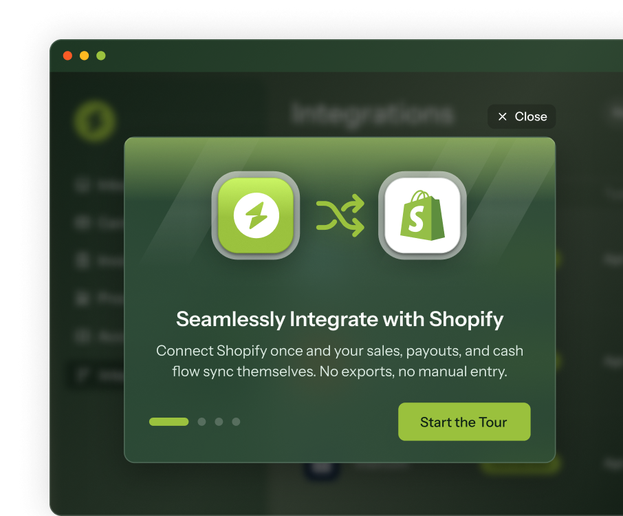A step in a Chameleon product tour with two app icons, a heading, body text, progress dots and a button.